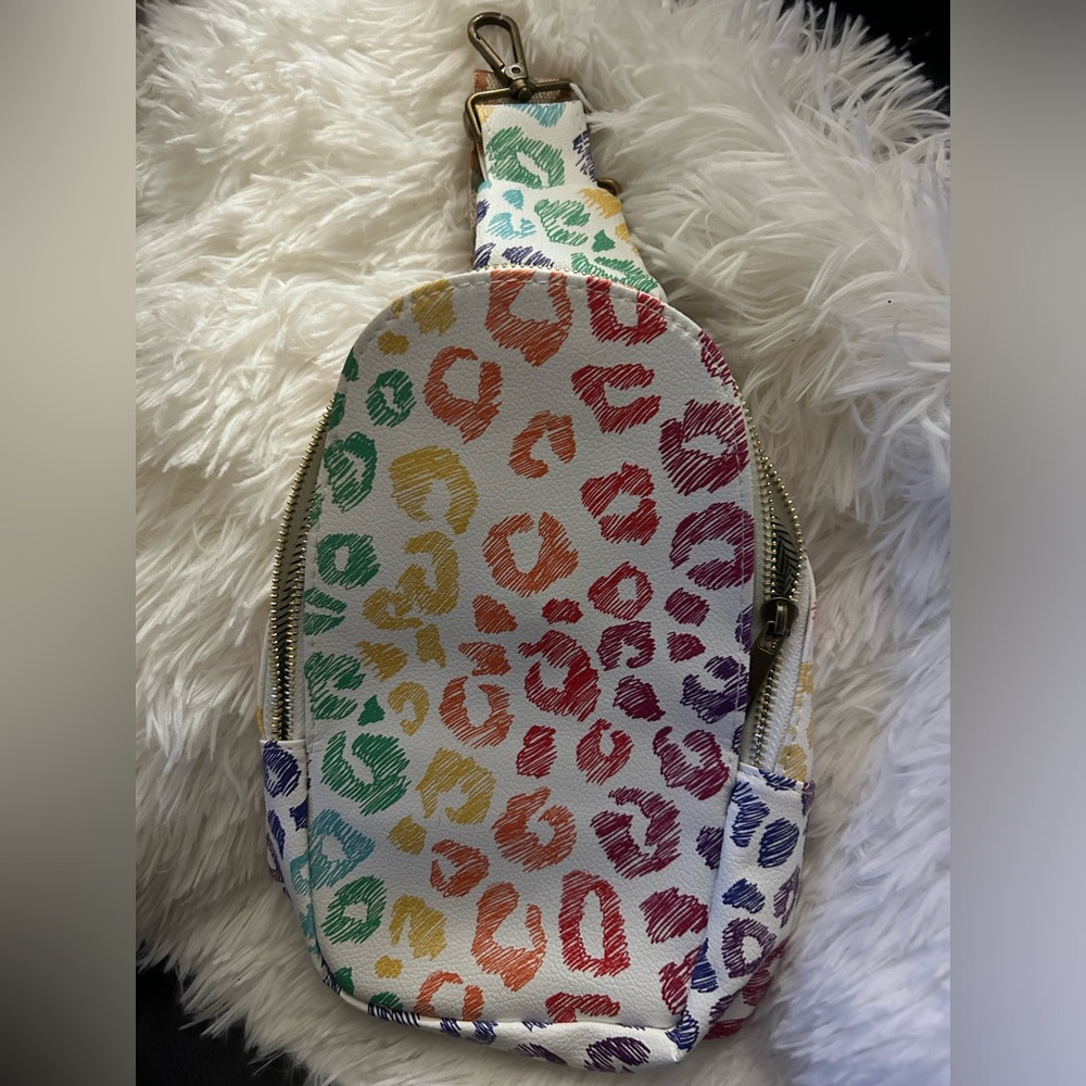 Rainbow leopard sling bag new